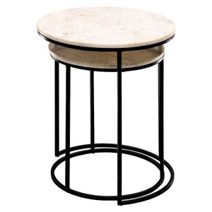 Set Of 2 Side Tables w White Marble Top